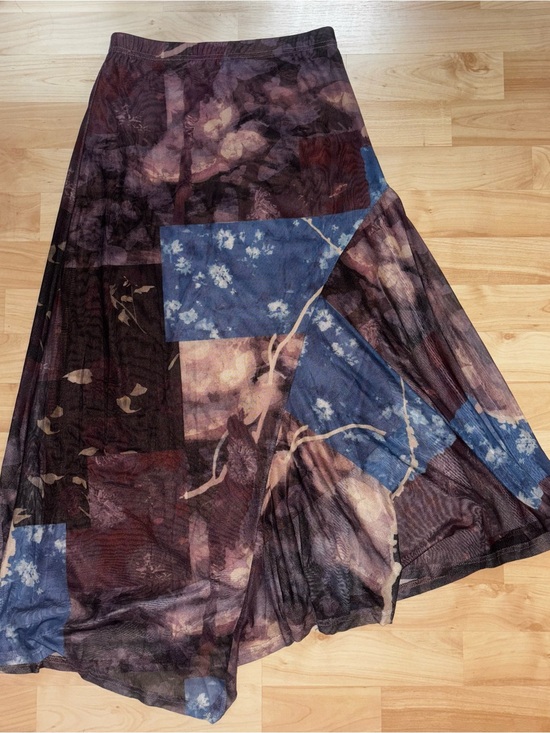 Cider Dresses & Skirts - Cider Patchwork Floral A-Line Skirt - Blue & Burgundy Tones